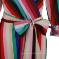 Summer Three Quarter Sleeves Rainbow Striped Maternity Casual Dresses Lady